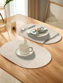 1/2/4/8pcs Dual-Color Fabric Texture Leather Placemats, Washable Heat-Resistant Coasters, Wipe Clean Faux Leather Placemats, Non-Slip Waterproof For Indoor And Outdoor Use - Multicolor - View 9