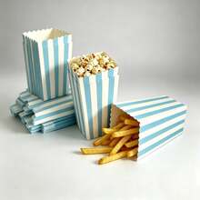 12-Pack Striped Popcorn Boxes - Carnival Party Mini Paper Popcorn Candy Containers Movie Night Party Supplies (Blue) - Blue and White Vertical Stripes - View 3