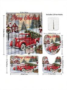 1pc/4pcs Christmas Snowman Shower Curtain Set: 4-Piece Bathroom Decor With Rug, Toilet Lid Cover And Mat, Suitable For Holiday Celebration - A - View 4