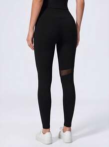 Never me Women's High-Waist Tummy Control Butt Lifting Mesh Patchwork High Elasticity Tight Fit Fitness Sports Leggings - Black - View 2