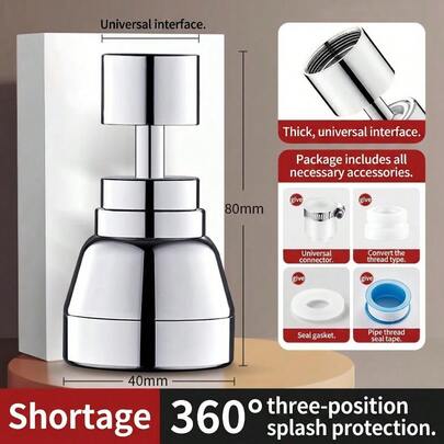 5-Piece Set - 304 Stainless Steel Three-Mode Faucet Nozzle | 360 ° Rotating Water-Saving Aerator (Foaming/Spray/Water-Saving) | Splash-Proof Kitchen Sink Accessories - Modern Design With Clip-On Valve, No Electricity Required