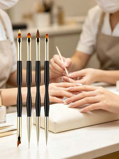 Dual-Ended Nail Art Brushes, Professional Nail Painting Pens, Multi-Function Nail Design Tools For Lining, Blending, Painting, Detailing, Soft Nylon Bristles Nail Art Brush Set For DIY Manicure Home & Salon Use