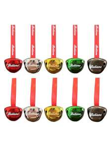 5pcs/1pc Decorative Bells With Colorful "Believe" Text, Suitable For Christmas Gifts, Christmas Tree Ornaments, New Year Party Favors, Wreath Making, Theme Parties, Etc. - one-size - View 1