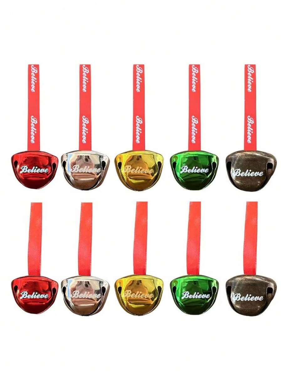 5pcs/1pc Decorative Bells With Colorful "Believe" Text, Suitable For Christmas Gifts, Christmas Tree Ornaments, New Year Party Favors, Wreath Making, Theme Parties, Etc. - one-size - View 1