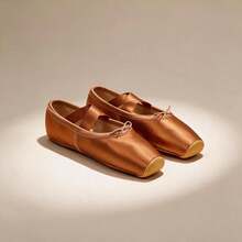 Women's Ballet Pointe Shoes, Fashionable Bronze Satin Wrap-Around Ribbon Rubber Sole Dance Shoes, Toe Protection, Comfortable And Lightweight For Dance Performance - Bronze - View 2