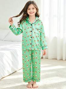 Tween Girl Green Avocado Long Sleeve Top & Long Pants Pajama 2-Piece Set - Multicolor - View 3