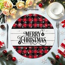 2pcs/4pcs/6pcs/8pcs Christmas Pattern Happy Holiday Kitchen Dining Table Placemats Round Table Mats Round Tablecloth Holiday Tabletop Decoration 13.7in X 13.7in Seasonal Home Decor Round Design Holiday Decoration Thickened Linen Material - Multicolor - View 2