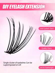 MEM 1200pcs DIY Eyelash Bundles, Fluffy D-Shaped Curly Hair Extensions, 9-16mm Mixed Length Design, Suitable For Various Makeup Looks, Including Mascara, Tweezers, Suitable For Daily Use, Gatherings, Halloween, Christmas - Black - View 2