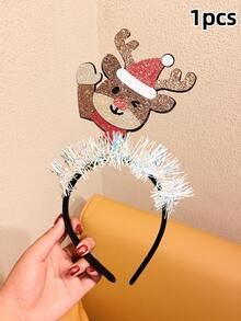 1pc/2pcs/4pcs Girls Christmas Glitter Cartoon Headband With Colorful Trim, Santa Claus & Gingerbread Man Holiday Photo Prop Hair Accessory - Multicolor - View 11