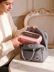 1pc Lunch Box - With Cutlery, Bento Box With Spoon And Fork, Microwave Lunch Box, Insulated Bento Lunch Bag - Multicolor - View 4