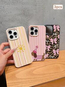 3件裝彩色印花元素 TPU 防震全包覆手機殼 精準保護套 適用於 Apple 11/12/13/14/15/16/17 Pro Max - 彩色 - 查看 1