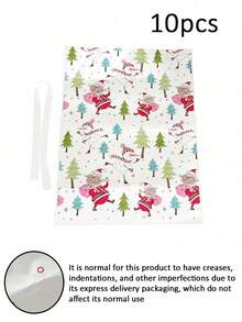 10pcs Christmas Gift Bags, Drawstring Closure Design, Convenient For Storing Candies And Small Gifts. Suitable For Christmas Eve Gift Packaging, Can Be Used For Christmas Party, Home Holiday Scene Decoration, Both Practical Gift Packaging Bags And Christmas Atmosphere Decoration. - Multicolor - View 14