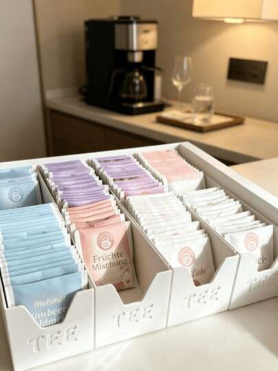 1/2pcs Nordic Style Tea Bag Storage Box, Large Capacity Divided Design, Countertop Organizer, Minimalist Decor, Business Gift, Tea Bag Organizer Box