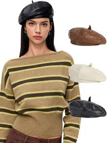 1pc Women's Black Flat Top Beret Hat, Autumn/Winter Versatile Painter Hat, Pumpkin Hat - Multicolor - View 21