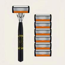 Men's Manual Shaving Razor With 6 Blade Design, Anti-Slip Handle, Replaceable Razor Heads, Portable Manual Razor For Daily Home And Travel Grooming - Multicolor - View 18