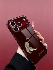 1件客製化姓名時尚手機殼，頂級奢華豹紋酒紅電鍍邊框高畫質玻璃殼，適用於 Apple 18ProMax/17Pro Max/16Pro/15/14 Plus/13 Pro/12 Pro Max/11/XsMax & S26Ultra/25Plus/24/23/22 & A36/A35/A33/A31/A26/A15/A13/Note20/10Pro 及其他系列機型 - 酒紅色 - 查看 3