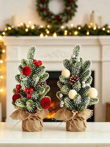 Pohon Natal Mini, Sempurna untuk Dekorasi Rumah dan Meja. Dilengkapi dengan Buah Beri Merah dan Kerucut Pinus, Kepingan Salju, dan Daun Hijau. Cocok untuk Dekorasi Natal, Dekorasi Meja, Dekorasi Rumah, dan Dekorasi Ruangan. - A - View 2