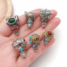 2pcs Three Hole Guru Beads Alloy Inlaid Turquoise Red Stone Buddha Head Charms For DIY Bracelet Handmade Mala Jewelry Making - Multicolor - View 3