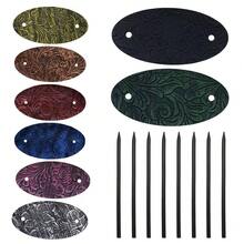 1pc Random Style Vintage Long Hair Bun Holder, Leather Oval Hair Stick Hair Clip - Multicolor - View 2