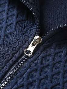 Men's Spring/Autumn Textured Long Sleeve Sweatshirt, Solid Color Stand Collar Casual Versatile Sweatshirt - Blue - View 4