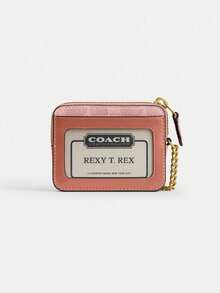Coach Dompet Rantai Pergelangan Tangan, Tas Penyimpanan Kartu dengan Resleting, Dompet Koin Fashion, Gaya Wanita, Dengan Jendela ID Transparan dan Slot Kartu Kredit - Watermelon Pink - View 3