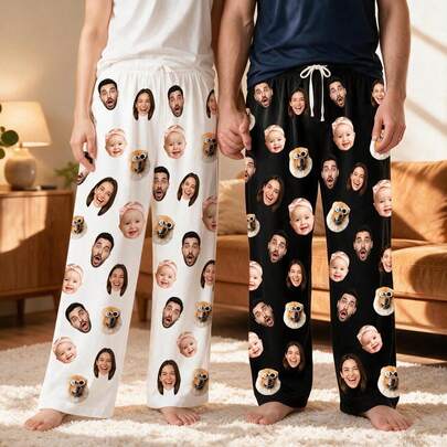 1 pieza Pantalones de pijama personalizados con caras, pijama con foto personalizada, regalos de Navidad