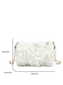Girls' 3D Mesh Rose Cylinder Small Bag, Sweet Floral Chain Crossbody Purse, Decorative Coin Purse For Little Girls - A - View 2