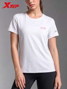 XTEP 2000km FUN Women's New Short Sleeve Quick-Dry Running T-Shirt Sports Top, Pearl White - Pearl White - View 1
