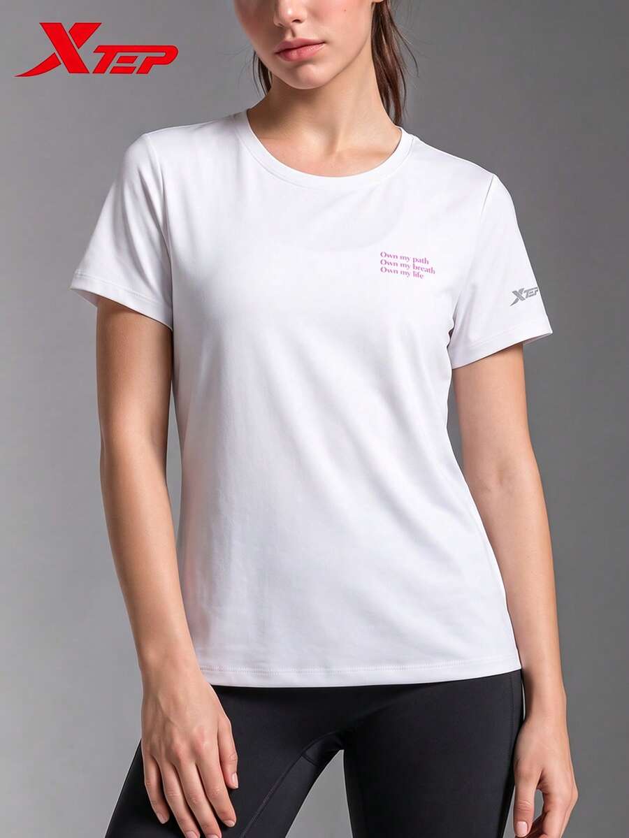 XTEP 2000km FUN Women's New Short Sleeve Quick-Dry Running T-Shirt Sports Top, Pearl White - Pearl White - View 1