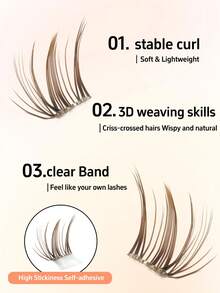 80 Clusters Brown Cartoon False Eyelashes, Natural 3D Segmented Eyelash Clusters, DIY Single Cluster Eyelashes For Beginners, Atmospheric Eye Makeup, No Glue Needed, Simple And Convenient - C - View 2