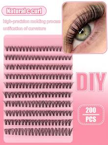 200 Clusters 8-16mm Natural Style False Eyelashes, Individual Natural Curl Anime Style False Eyelashes, Cluster Segmented Anime Style Eyelashes, D-Curl Dense Mink Hair Eyelash Extension Set Mixed Length Eyelash Clusters, False Eyelash Clusters, Single False Eyelashes - D - View 2