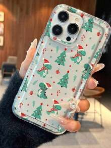 1 buah Casing Ponsel TPU Transparan Motif Dinosaurus Hijau dengan Topi Santa dan Pohon Natal, Kompatibel dengan iPhone 18 Pro Max 17 Pro Max 16 Pro Max 15 Pro Max 14 Pro Max & 11/12/13/14/15/16/17/18 Pro/Plus - MultiWarna - View 4
