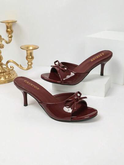 Women's Beach & Home Slippers, Thin Heel, Minimalist One-Strap Design, Thick Midsole, Open Toe, Soft Leather, Casual Sandals, High Heel, Round Toe, Versatile, Bowknot, Elegant, Avant-Garde, Neutral, Fashion, Wedding, Party, Office, Home, PU Leather