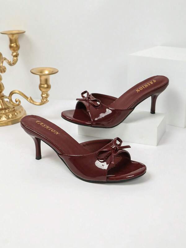 Women's Beach & Home Slippers, Thin Heel, Minimalist One-Strap Design, Thick Midsole, Open Toe, Soft Leather, Casual Sandals, High Heel, Round Toe, Versatile, Bowknot, Elegant, Avant-Garde, Neutral, Fashion, Wedding, Party, Office, Home, PU Leather