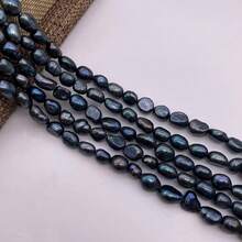 6-7mm 黑藍色米粒形小巴洛克淡水珍珠 DIY 配件 1 串 長度 36cm/14.17inch，孔徑 0.8mm - 黑藍色 - 查看 1