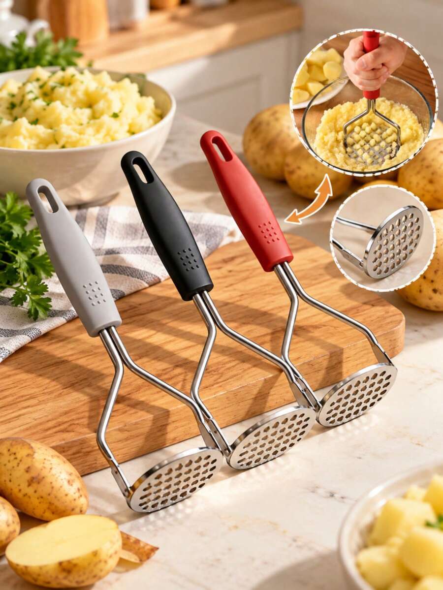2pcs Heavy Duty Potato Masher - Commercial And Home Use, Non-Slip Handle, Stainless Steel Material, Easy To Clean, Suitable For Potatoes, Vegetables And Fruits, Perfect For Home Cooking Enthusiasts And Professional Chefs. Vegetable Crusher/Masher Tool, Essential Kitchen Utensil, Ergonomic Handle, Durable Kitchen Appliance, Christmas Home Decor, Kitchen Gadget, Kitchen Utensil, Ramadan, Kitchen Decoration, Kitchen Accessories, Kitchen Supplies, Home Accessories, Kitchen Storage, Holiday Essentials, Kitchen Must-Haves, Kitchen Decoration And Accessories
