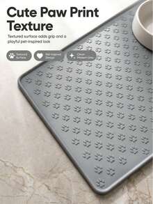 1pc Silicone Pet Feeding Mat With High Edge Design, Waterproof Anti-Spill Dog & Cat Food Mat, Non-Slip Paw Pattern Water Bowl Placemat, Washable Wipeable Rollable Floor Protection Tray, Suitable For Puppies & Kittens - Grey - View 4