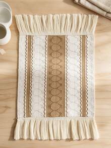 1PC Boho Geometric Zigzag Pattern Table Runner With Fringe Tassel Edge, Vintage Bohemian Macrame Aesthetic, Linen-Look Yarn-Dyed Woven Material, Easy Care, Multi-Scene Table Decor For Dining Room, Console, Sideboard, Autumn Thanksgiving Gathering - Khaki-b - View 10