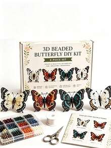 1 Set Butterfly Beaded Jewelry Kit - DIY Handmade Beaded Materials, Exquisite 3D Beaded Animal Handmade Kit, One Set Includes Four Different Colors And Styles, Includes English Instructions And Complete Material Package, DIY Semi-Finished Decorative Accessories Kit - Multicolor - View 3