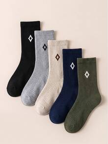 1/5 Pairs Men's & Women's Diamond Pattern Casual Sports Mid-Calf Socks, Personalized, Fashionable, Suitable For Home, Commute, Holiday Gifts - Multicolor - View 3