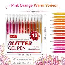 12pcs Colorful Neutral Gel Pens, Glitter Gel Pens, Vibrant Colors, Shiny Glitter Ink, Smooth Writing, 0.8mm Tip, Suitable For Diary, Notes, Drawing, Greeting Card Making And DIY Crafts - Multicolor - View 13