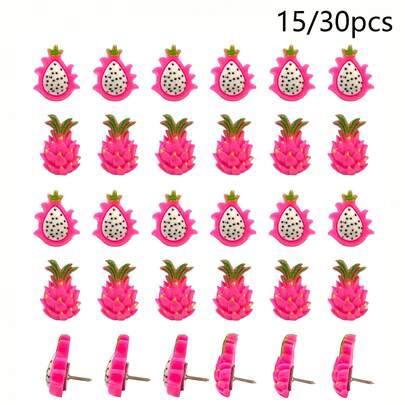 15/30 piezas de chinchetas de fruta del dragón, chinchetas lindas decorativas para tablero de corcho, chinchetas de colores para paredes de fotos, tablero de corcho, tableros de anuncios, decoraciones de pared, decoración de oficina en casa, mapas, Navidad, estilo aleatorio