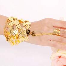 1pc Gold Alloy Coin Tassel Finger-Connected Hand Jewelry, Belly Dance Figure Coin Pendant Wrist Bracelet Ring Integrated Bracelet For Stage Performance, Vacation, Party - Multicolor - View 4
