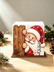 1/2pcs Peek-A-Boo Santa Claus Wooden Napkin Holder And Tissue Box - Hidden Santa With Snowflake And Holly Berry Desktop Decor, Detachable Tabletop Storage Box, Suitable For Home Kitchen, Christmas Party Decoration, Desktop Tissue Holder - Multicolor - View 10