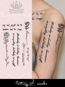 1pc Herbal Juice Semi-Permanent Magic Tattoo Sticker, Minimalist Floral & English Short Phrase Design, Long-Lasting 14 Days, Non-Fading, Non-Reflective, Temporary Tattoo Sticker For Arm, Shoulder, Neck, Collarbone And Body - Blue - View 1