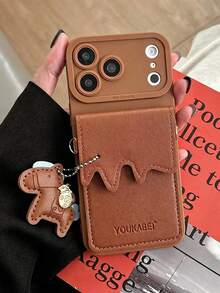 Light Luxury Pendant Small Card Holder Crossbody Strap Phone Case Compatible With Apple 17 Pro Max, New 16 Pro/15/14/13/12/11, Creative Anti-Drop Protective Shell - Brown - View 2