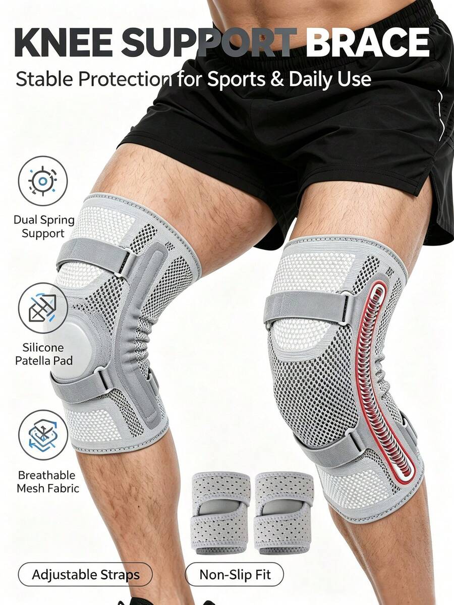 1set,Adjustable Knee Support Brace, Breathable Mesh Knee Compression Sleeve With Dual Spring Stabilizers & Silicone Patella Pad, Non‑Slip Knee Protector For Running Gym Workout Sports Daily Wear For Men Women,Halloween Gifts - Multicolor - View 1