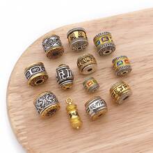 2pcs Om Mani Mantra Spacer Beads, Dual-Color Alloy Six-Word Mantra Barrel Beads, Enamel Finish, Suitable For Prayer Beads Bracelet DIY Jewelry Making Accessories - Multicolor - View 6