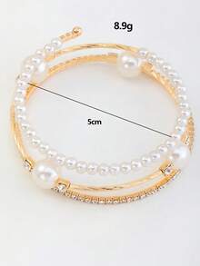 1pc Fashionable Exquisite Faux Pearl And Rhinestone Decorated Bracelet For Girls - Gold - View 5