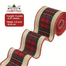 2pcs Red & Green Plaid Ribbon, For Christmas Tree Bows And Holiday Decorations (2.5 Inches Wide, 5 Yards Long) - Multicolor - View 7